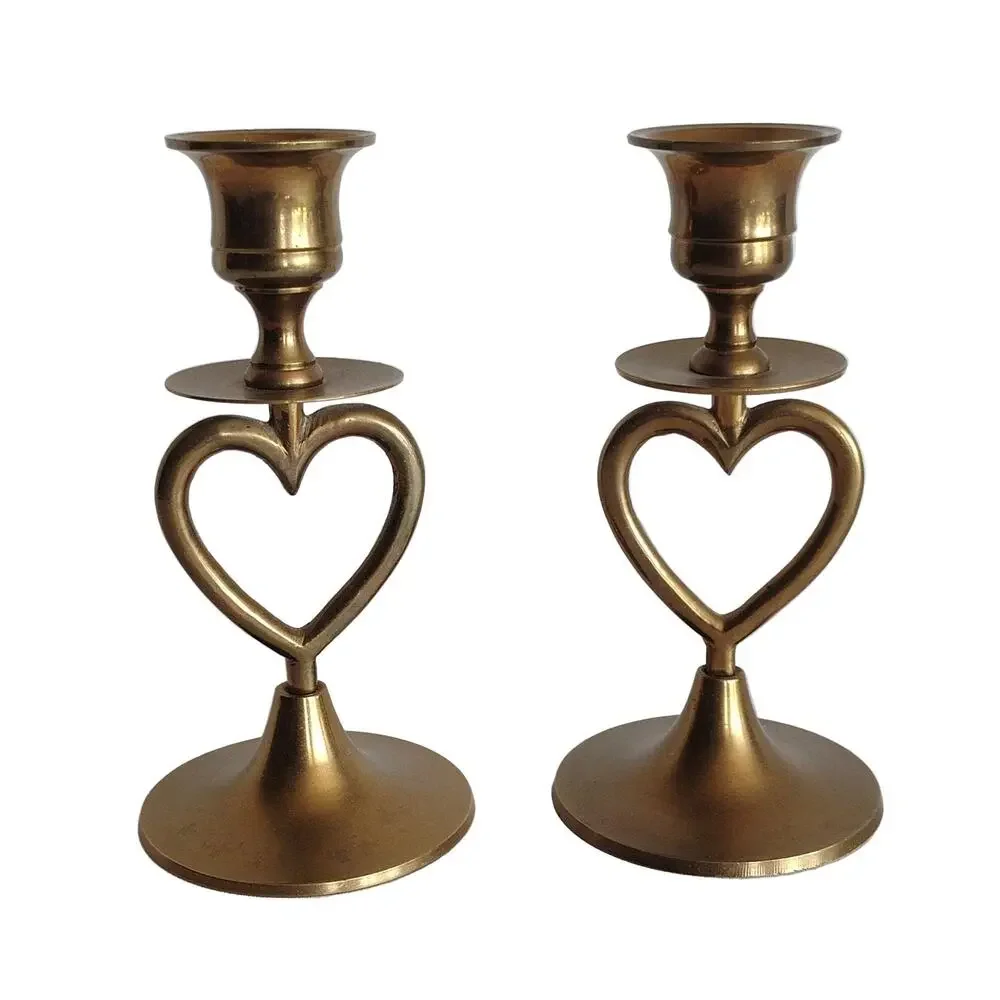 Brass Heart Candle Holder Set of 2 Romanticism Style Medium 5